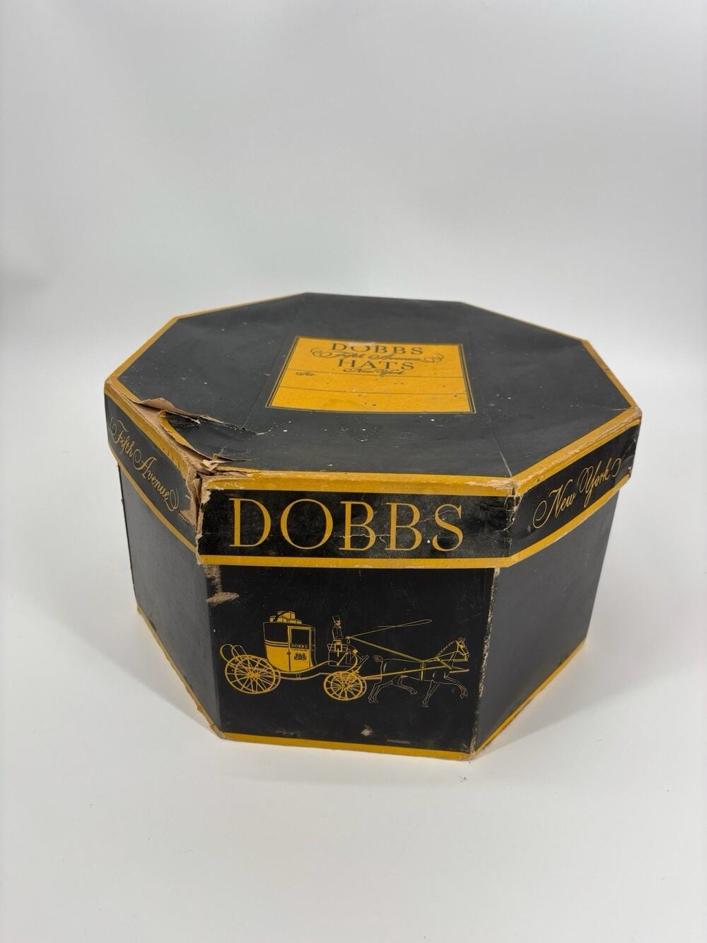 Vtg Dobbs Of Fifth Cardboard Octagonal Hat Box 15” Original Insert VGUC